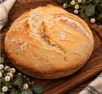 A rustic loaf of bread she baked