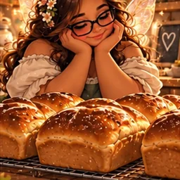 Jennifer's fairy with a rack of finished golden loaves